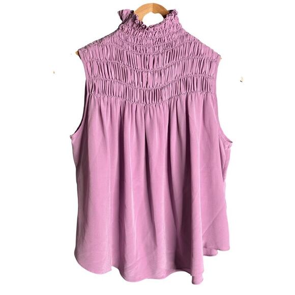 Frame Smocked Sleeveless Silk Blouse Lilac Size XS - Picture 2 of 4